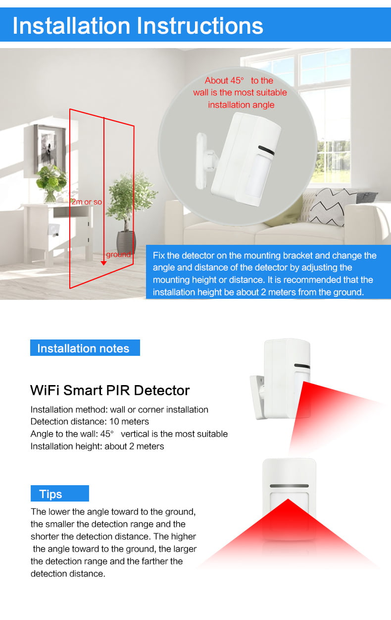 Enerna IoTech WiFi Smart Home Security Wireless PIR Motion Alarm Easy Installation