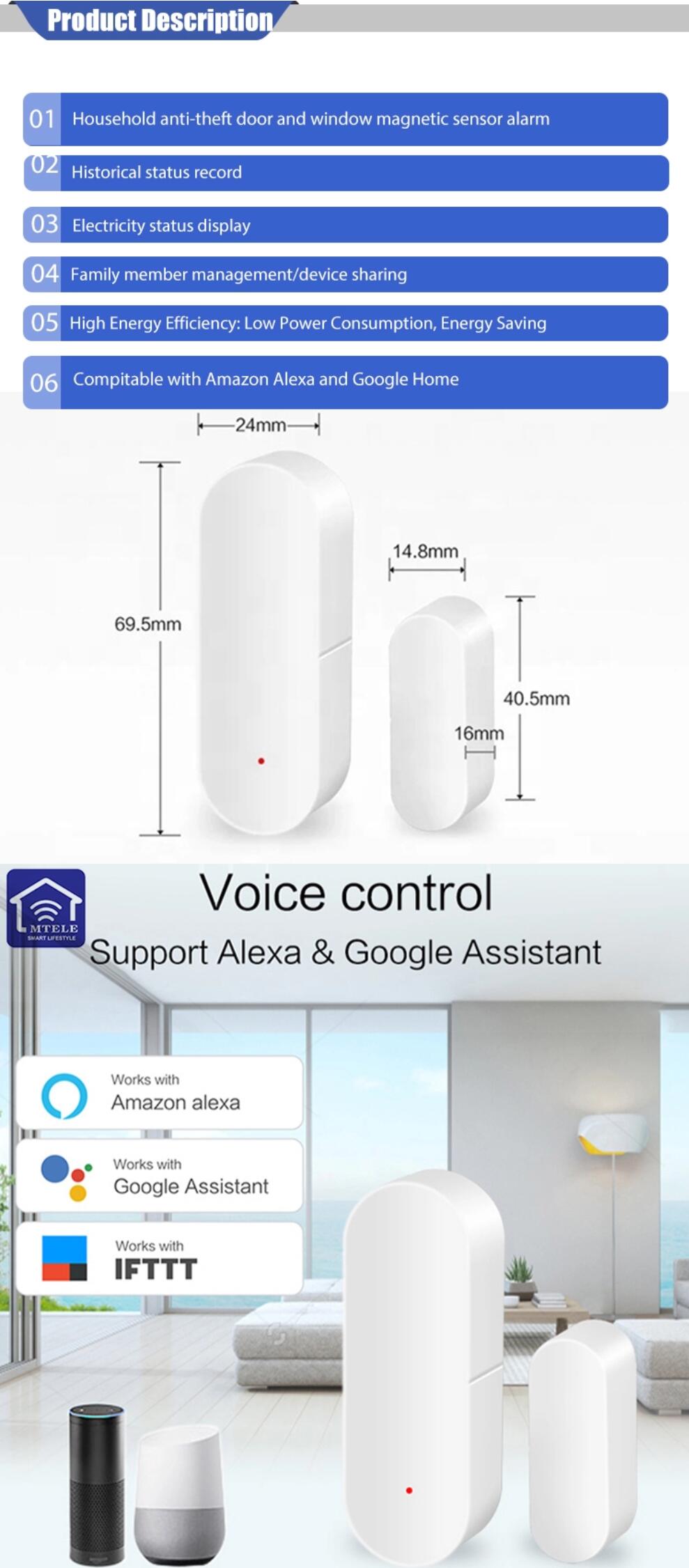 Enerna IoTech Wireless WIFI Tuya Smart Door Window Sensor Detector Alarm