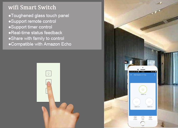 Enerna IoTech WiFi Smart Home 3 Gang Glass Panel Wall Touch Switch