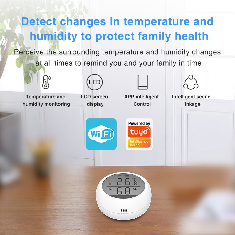 Enerna IoTech LCD Display WiFi Smart Home High Accuracy Temperature Humidity Alarm Sensor