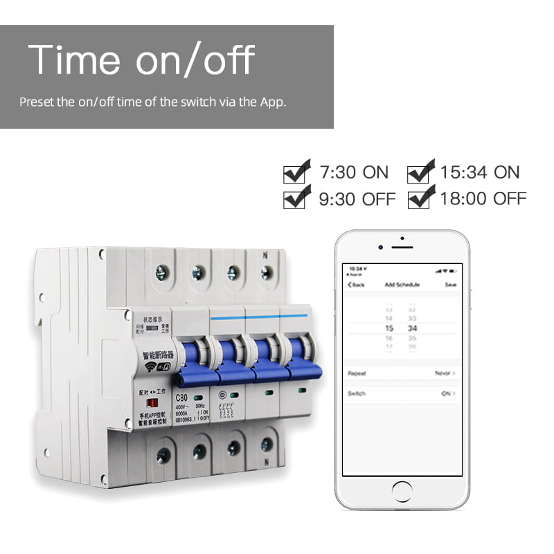 Enerna IoTech 4P WiFi Smart Building Automation Wireless Overload Circuit Breaker Switch