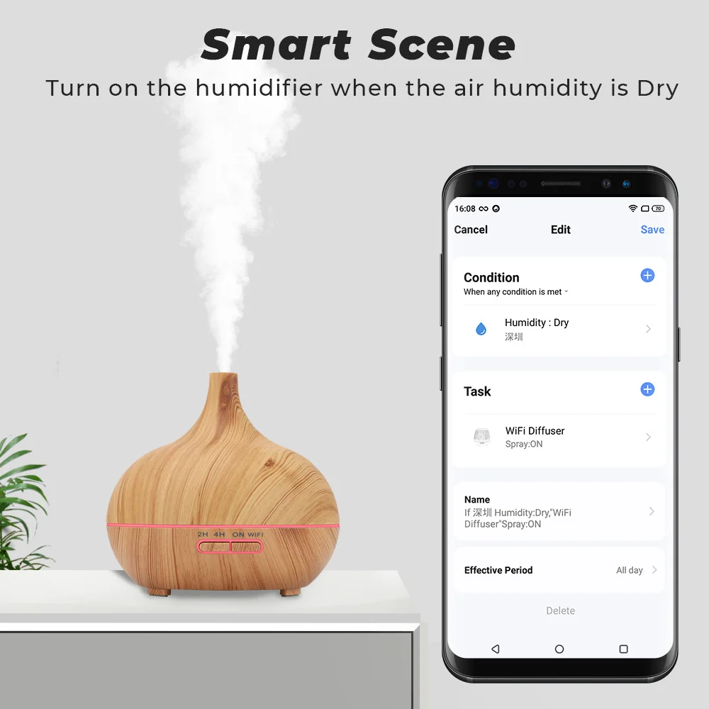 Enerna IoTech WiFi tuya Essential Oil Diffuser Colorful Lights